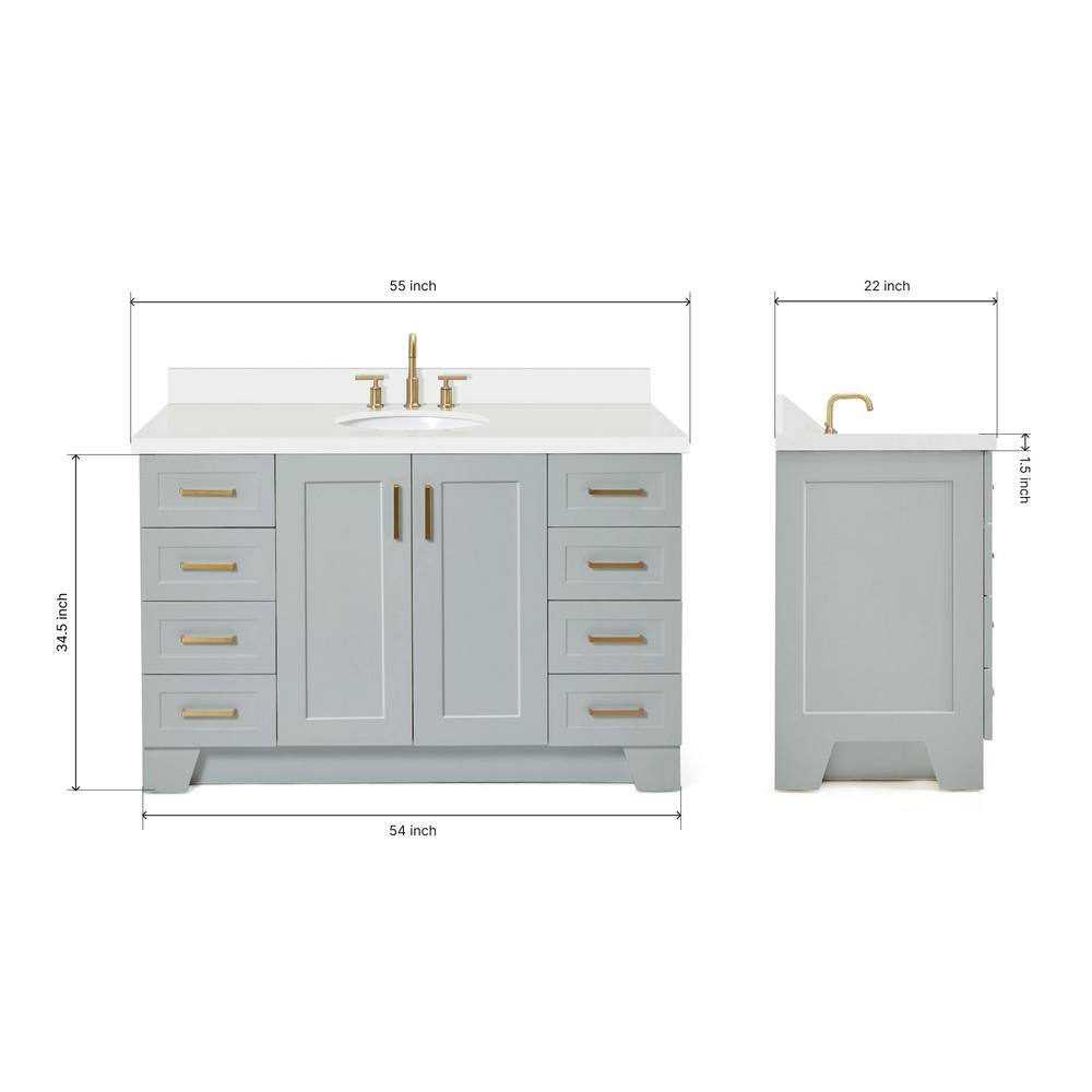Taylor 55" Gray Painted Freestanding Single Sink Vanity with Brass Hardware