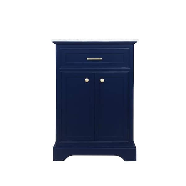 Unbranded Simply Living 24 in. W x 21.5 in. D x 35 in. H Bath Vanity in Blue with Carrara White Marble Top