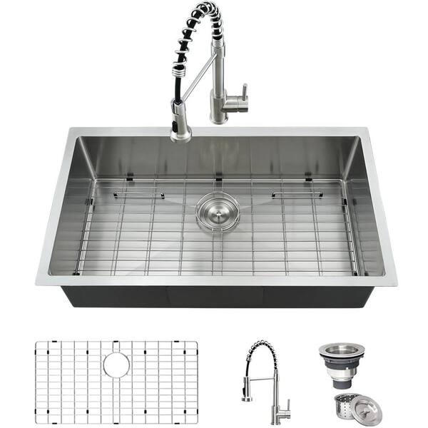 30 in. Undermount Single Bowl 16-Gauge Stainless Steel Kitchen Sink with Bottom Grid and Strainer