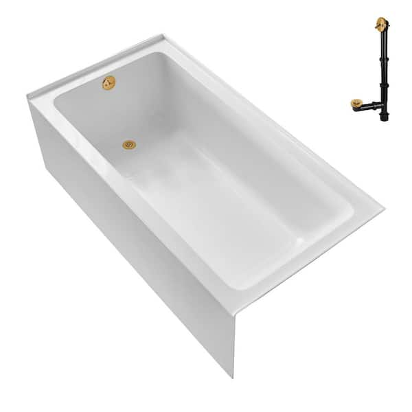 GA-303-8-BGL 66 in. x 34 in. Acrylic Soaking Alcove Bathtub in Glossy White with Left-Hand Drain in Brushed Gold