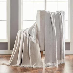 2-Pack Chester Feather Grey 100% Cotton 50 in. x 60 in. Throw Blanket