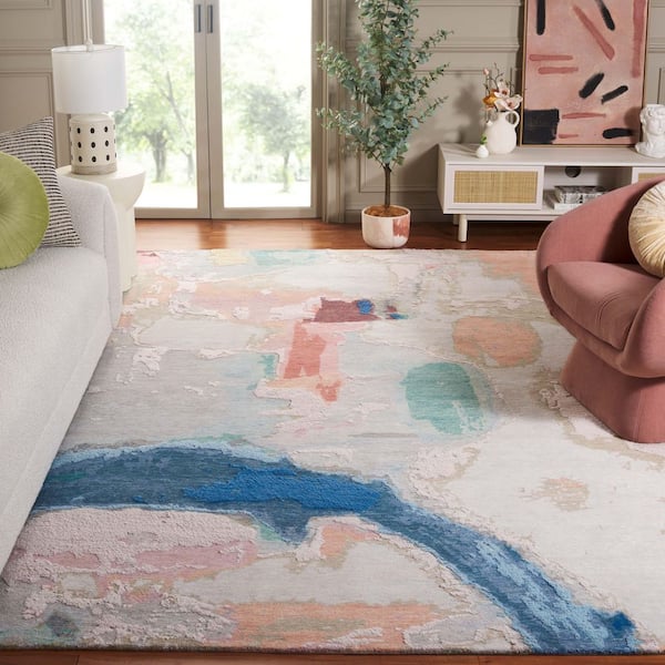 Saint Tropez 9 ft. x 12 ft. Blue/Blush Abstract Area Rug