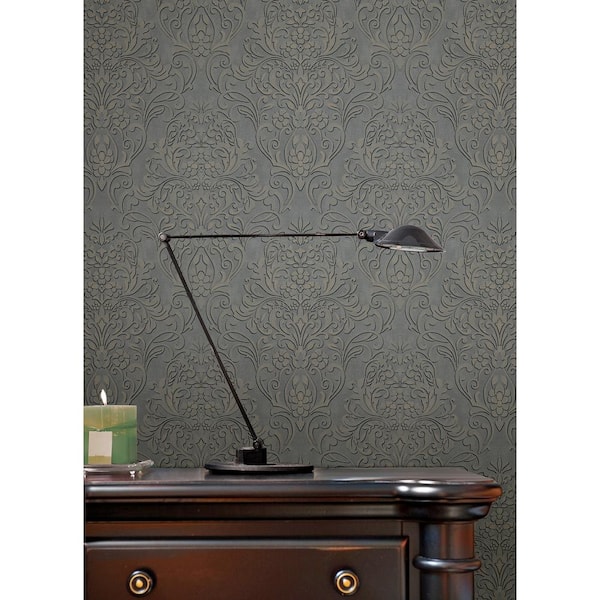 Grey Anders Pewter Damask Wallpaper Sample