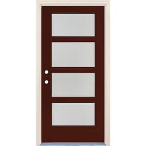36 in. x 80 in. Right-Hand/Inswing 4 Lite Satin Etch Glass Chestnut Fiberglass Prehung Front Door w/4-9/16" Frame