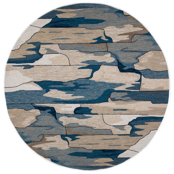 MILLERTON HOME Arlo Blue 8 ft. Round Abstract and Modern Hand-Made Indoor/Outdoor Area Rug