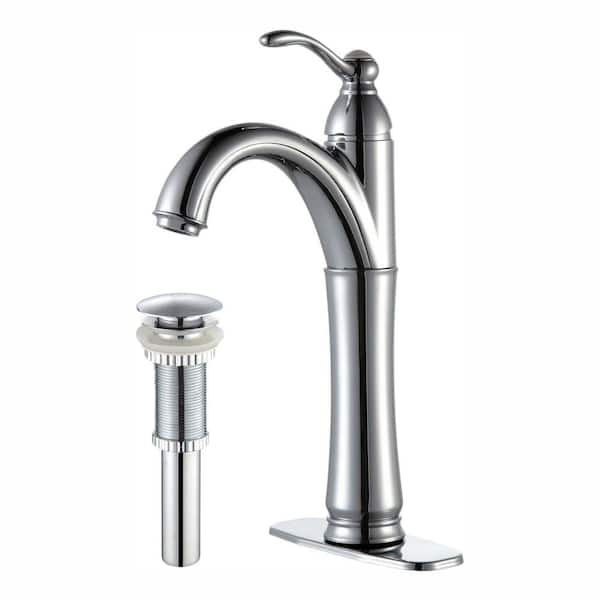 KRAUS Riviera Single Hole Single-Handle Vessel Bathroom Faucet with Matching Pop Up Drain in Chrome
