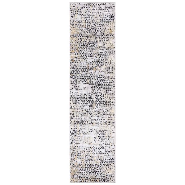 SAFAVIEH Amelia Charcoal/Gold 2 ft. x 8 ft. Abstract Gradient High-Low Distressed Runner Rug