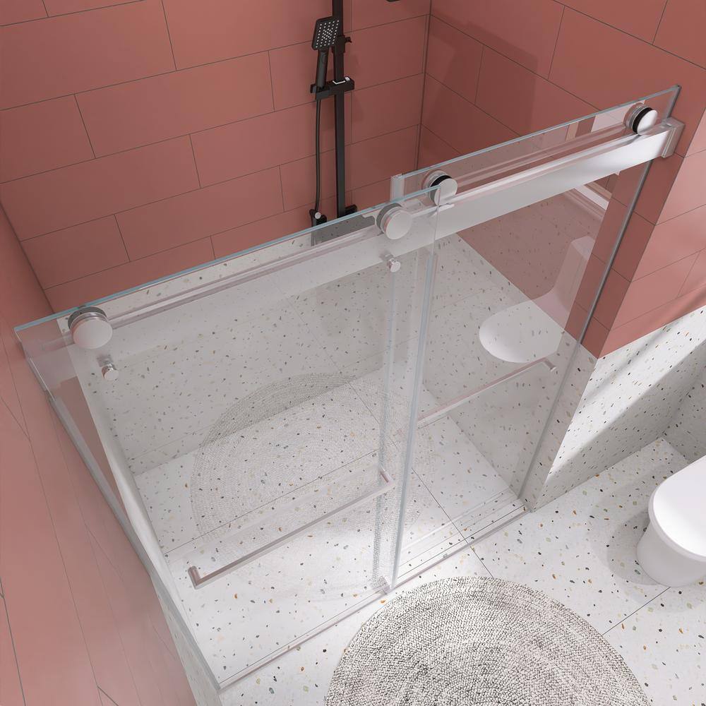60" Chrome Frameless Double Sliding Shower Door with Clear Glass