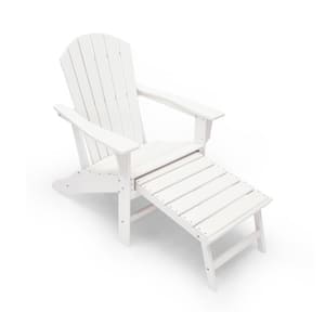 Hampton White Plastic Patio Adirondack Chair with Hideaway Ottoman