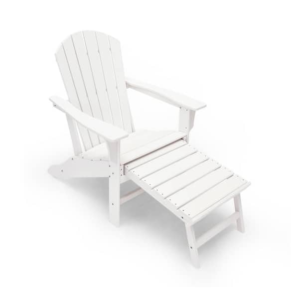 Luxeo Hampton White Plastic Patio Adirondack Chair With Hideaway Ottoman Lux 1518 Wht Fr - White Plastic Lawn Furniture