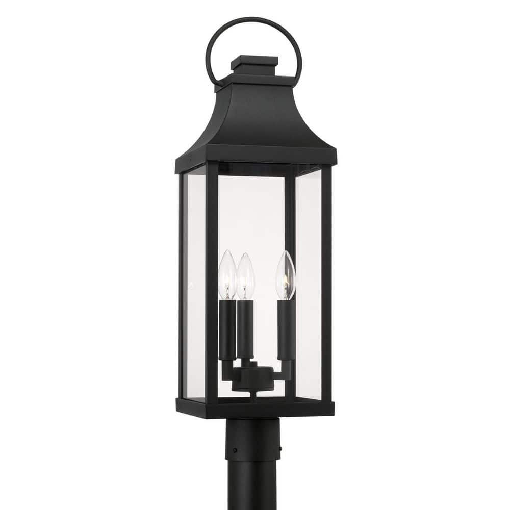 Bradford 3-Light Black Metal Hardwired Outdoor Rust Resistant Post Light with Clear Glass and No Bulbs Included price history on PriceWatchPro