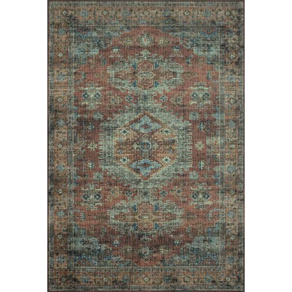LOLOI II Skye Terracotta/Sky 8 ft. x 8 ft. Round Printed Distressed