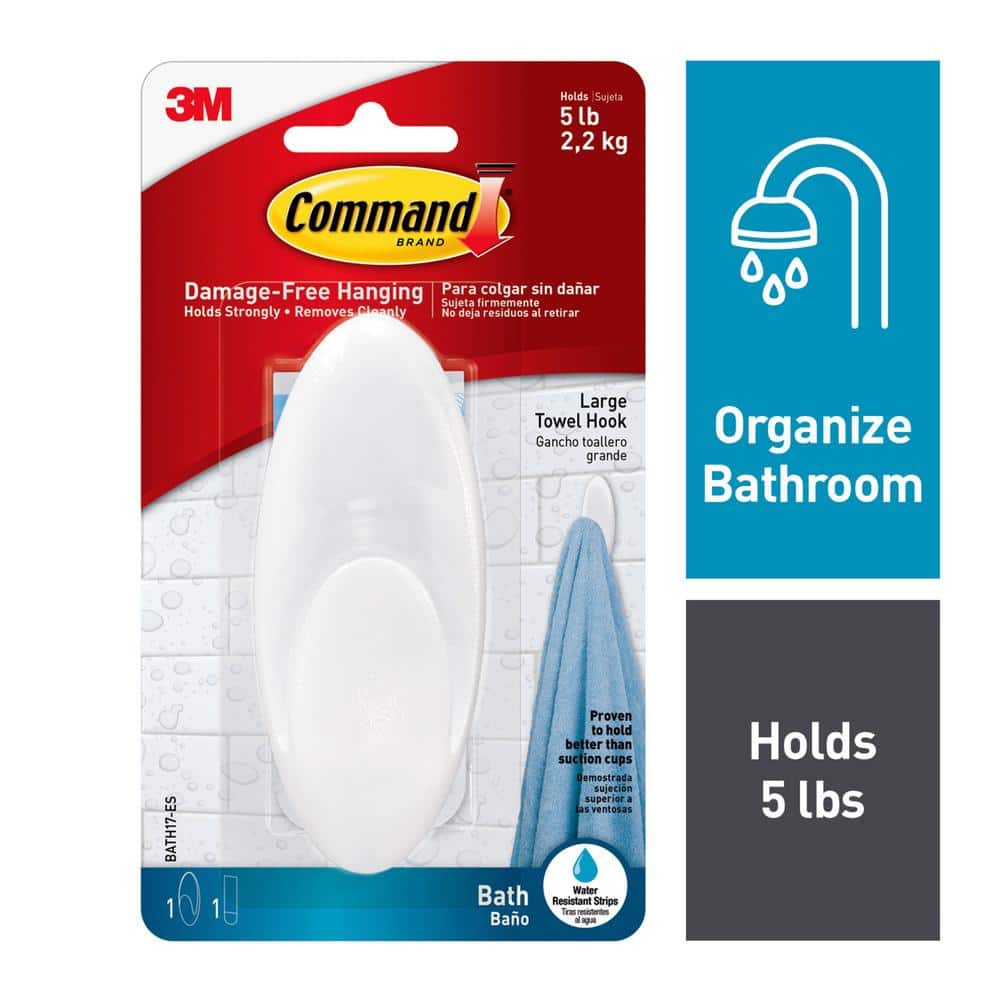 Command 5 lb. Large White Bath Towel Hook (1 Hooks, 1 Water Resistant  Strips) BATH17-ES - The Home Depot