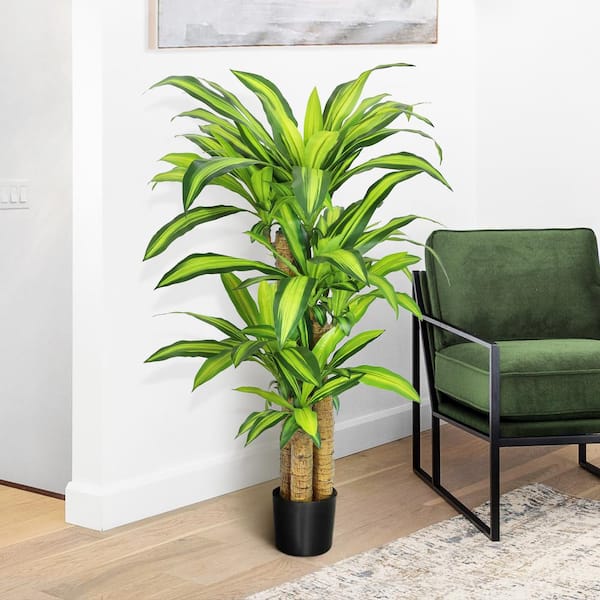 LIVING LUXURY 4 ft. Real Touch Artificial Dracaena Tree in Pot