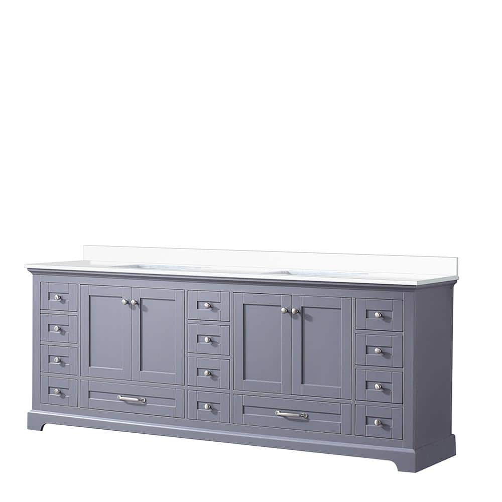 Lexora 84" Dark Grey Double Vanity with White Quartz Top