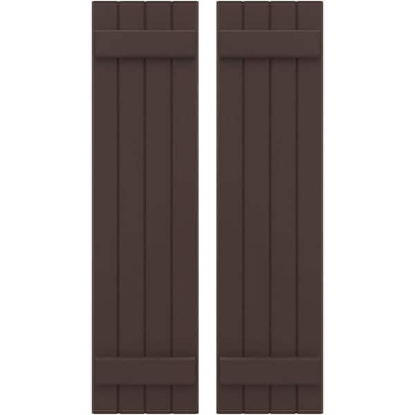 Ekena Millwork 14 in. W x 46 in. H Americraft 4-Board Exterior Real Wood Joined Board and Batten Shutters in Raisin Brown