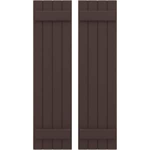 14 in. W x 53 in. H Americraft 4-Board Exterior Real Wood Joined Board and Batten Shutters in Raisin Brown