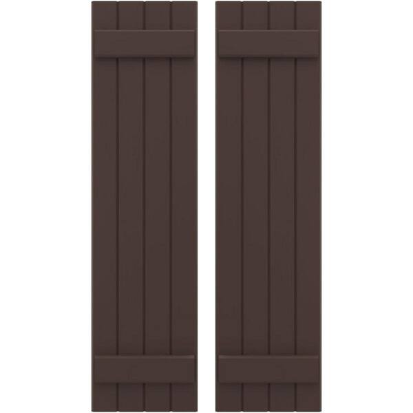 Ekena Millwork 14 in. W x 74 in. H Americraft 4 Board Exterior Real Wood Joined Board and Batten Shutters Raisin Brown