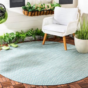 Courtyard Light Blue/Light Gray 8 ft. x 8 ft. Round Solid Indoor/Outdoor Patio  Area Rug