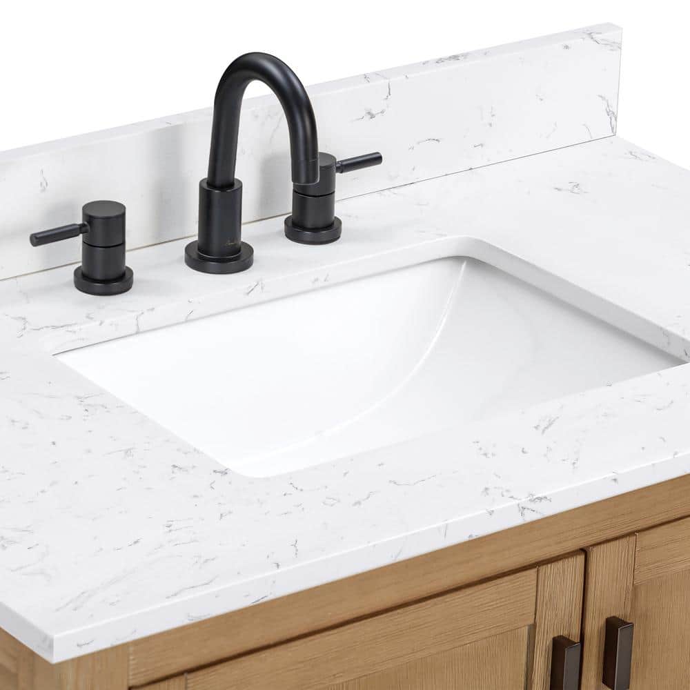 Modero 37" Brushed Oak Vanity with Cala White Stone Top