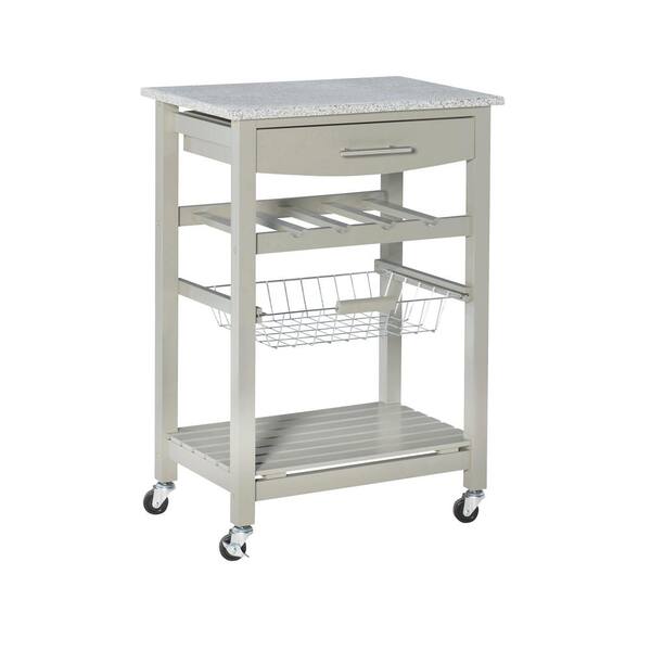 Linon Home Decor Todd Grey Kitchen Cart with Granite Top and Storage THD03296 The Home Depot