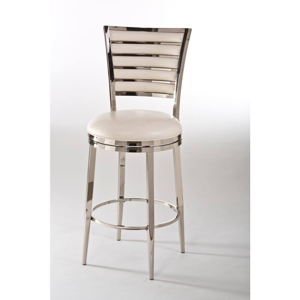 Ivory Faux Leather and Shiny Nickel Swivel Counter Stool