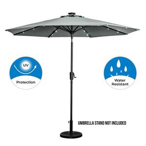 9 ft. 8-Rib Round Solar Lighted Market Patio Umbrella in Grey