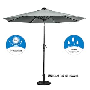 9 ft. Round 8 Rib Aluminum Solar Lighted Market Umbrella in Grey