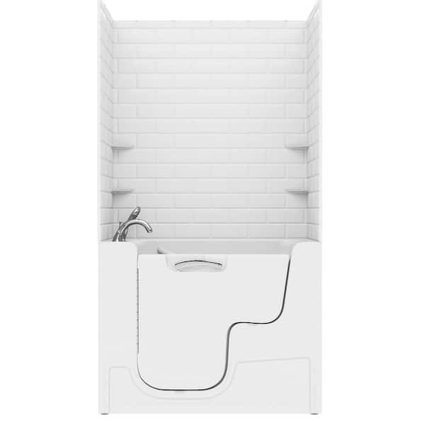 Rampart Wall Series 29 in. x 53 in. Left Side Drain Soaking Bathtub in White with 5x10 in. Tile Wall Kit