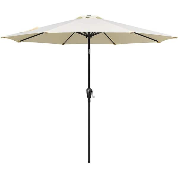 AFAIF 9 ft. Outdoor Market Table Patio Umbrella with Button Tilt, Crank and 8-Sturdy Ribs for Garden, Beige