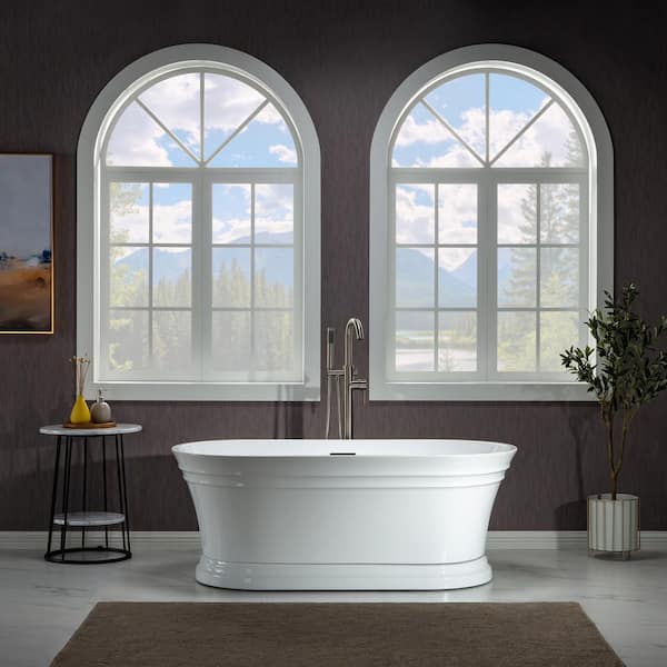 WOODBRIDGE Jackson 59 in. Acrylic FlatBottom Double Ended Bathtub with Matte Black Overflow and Drain Included in White