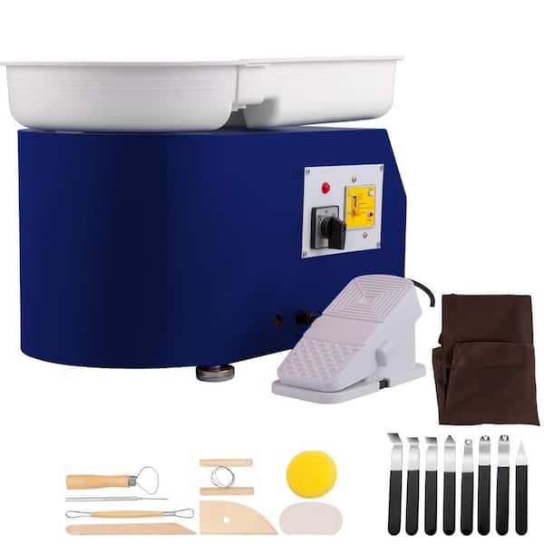 28cm Pottery Wheel with Detachable Basin, 350W Foot Pedal Control DIY Clay Tool for Art Crafts, Home Use, Blue 18 Pieces