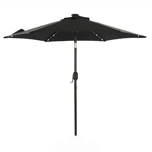 7.5 ft. Crank Lift Hexagon Outdoor Market Patio Umbrella with 18-Solar LED Light in Black (Base Not Included)