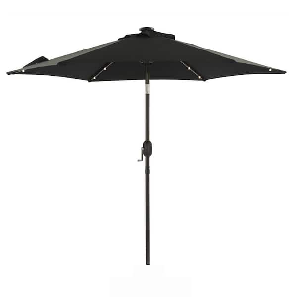 Tidoin 7.5 ft. Steel Market Umbrella Solar Tilt Patio Umbrella in Black with 18 LED Lights