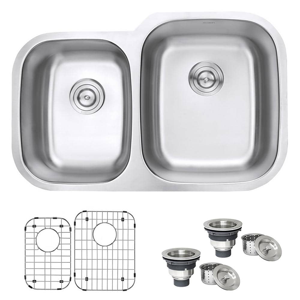 Ruvati 32-inch Satin Finish Stainless Steel Double Bowl Kitchen Sink