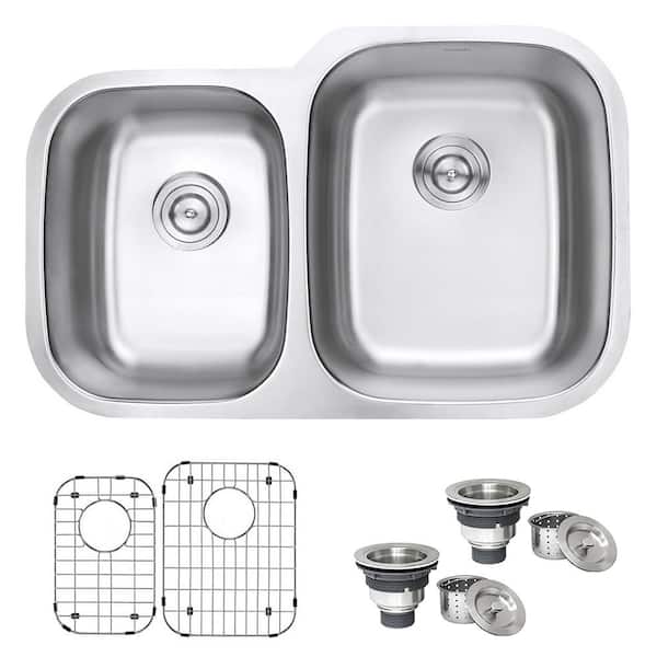 Ruvati Parmi 32 in. Undermount 40/60 Double Bowl 16-Gauge Stainless Steel Kitchen Sink with Gently Rounded Corners