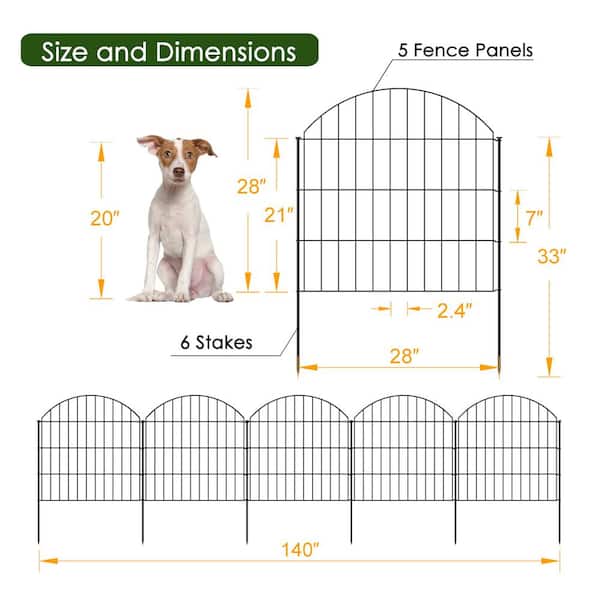 Angel Sar 28 in. x 11.7 ft. Black Metal Garden Fence, 5 Panels + 6 Stakes Rustproof Border Fence Animal Barrier
