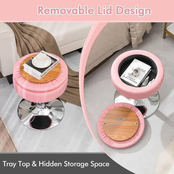 thumbnail image 2 of Youyijia Pink Round Makeup Stool - Soft Padded Dressing Table Chair For Bedroom Or Living Room, 30x30x43cm 2 of 13