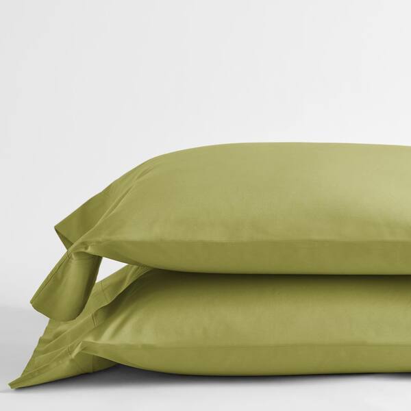 The Company Store Company Cotton Celery Solid 300-Thread Count Percale King Pillowcase (Set of 2)