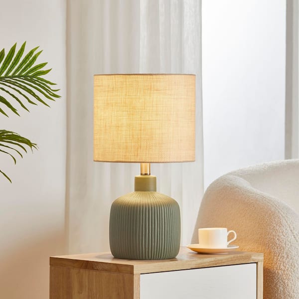 17.75 in. Painted Green Contemporary Ceramic Table Lamp for Living Room with Natural Linen Shade