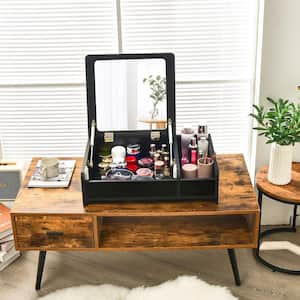 2-in-1 Vanity Dresser w/Flip-Top Mirror Tabletop Storage Box Makeup Laptop Black