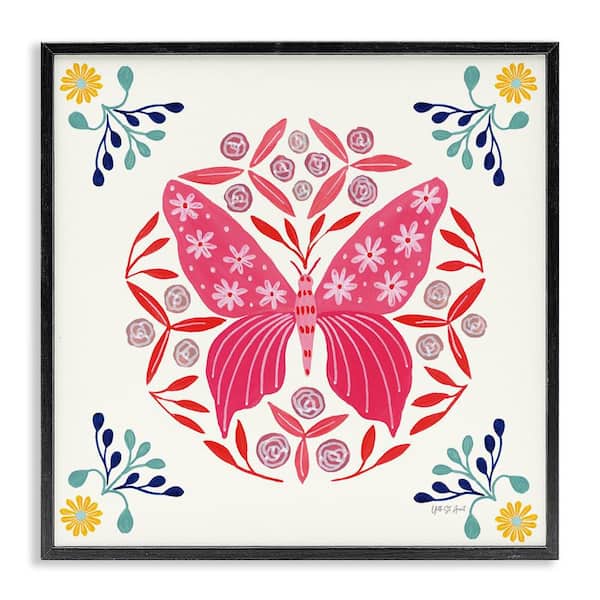 Stupell Industries Pink Folk Butterfly by Yvette St. Amant Black Framed Animal Giclee Art Print 24 in. x 24 in.