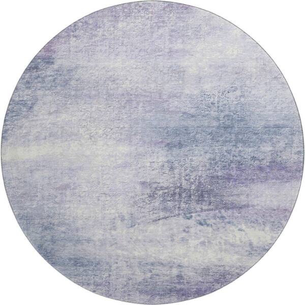Mayfield Premium Machine Washable Abstract AMF2402 Lavender 8 ft. x 8 ft. Round Rug