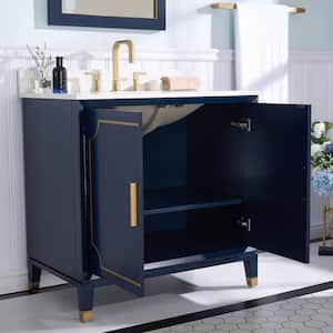 Melody 36 in. W x 22 in. D x 35 in. H Freestanding Bath Vanity in Navy Blue with Carrera White Vanity Top with cUPC Sink