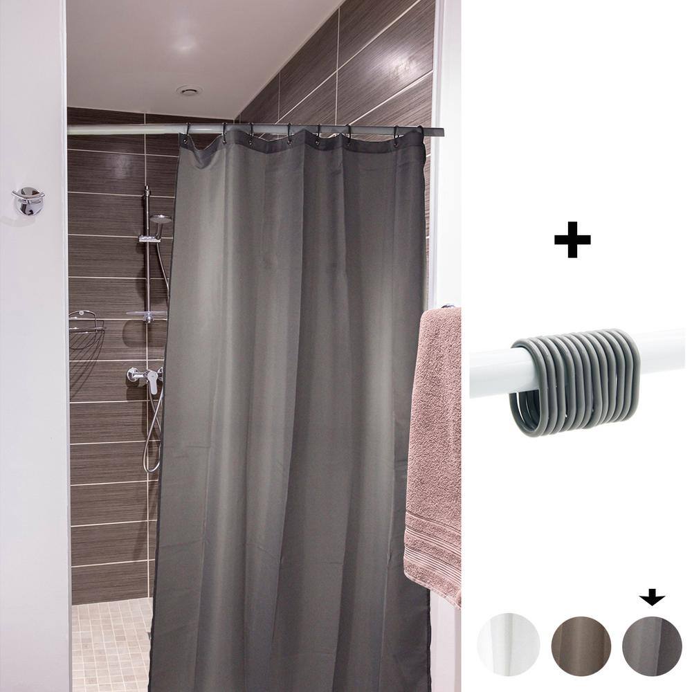 Gray Polyester Hookless Stall Shower Curtain with Matching Rings