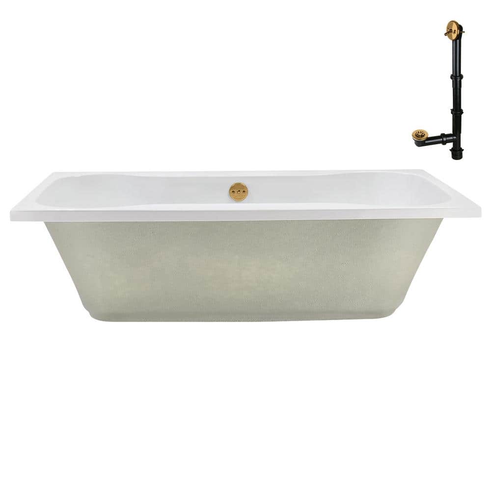 72'' Glossy White Acrylic Soaking Drop-In Bathtub with Brushed Gold Hardware