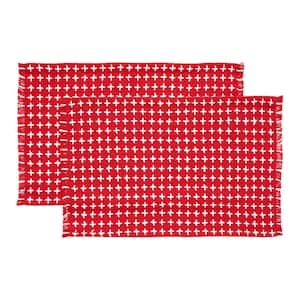 Gallen 13 in. x 19 in. Red White Cross Stitch Cotton Blend Placemat (Set of 2)