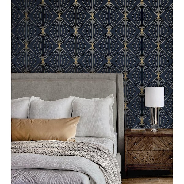 Dark Blue and Metallic Gold Gem Geometric Vinyl Peel and Stick Wallpaper Roll (Covers 31.35 sq. ft.)