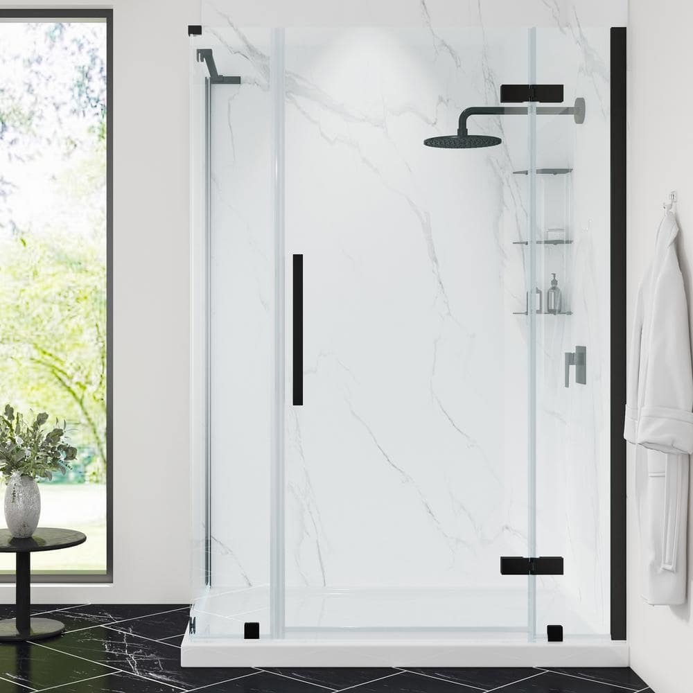 Endless Tampa 54" Black Frameless Corner Shower Kit with Shelves