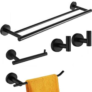 Wall Mounted 5-Piece Bath Hardware Set Double Towel Bar Set Towel Ring Set with Mounting Hardware in Matte Black